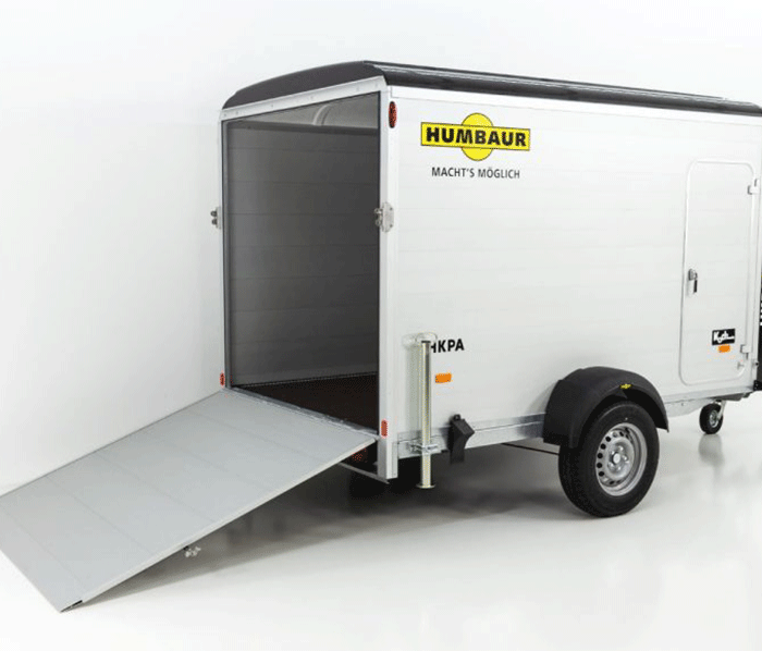 Humbaur Kofferanhänger HKPA 1,5t|Alu|Polybug|Seitentür|12 Zoll
