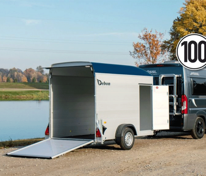 Debon Kofferanhänger Cargo H:190cm 1,3t|Alu, Polybug|Tür|blau